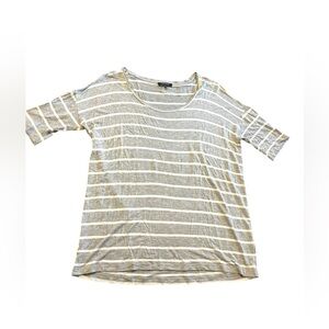 Lafayette 148 New York Kirsten Striped Scoop Neck Top Gray and White Striped